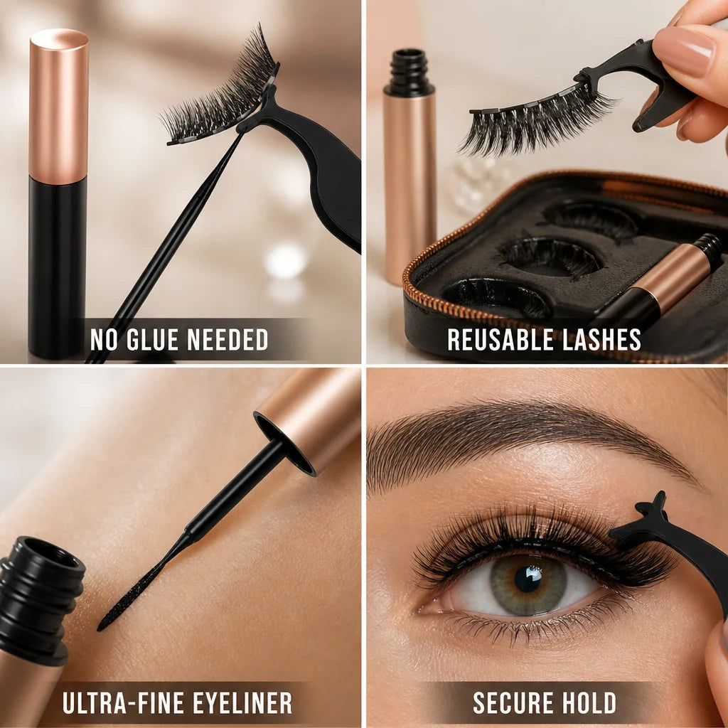 Magnetic Lashes Kit Reusable No Glue Ultra-Fine Eyeliner