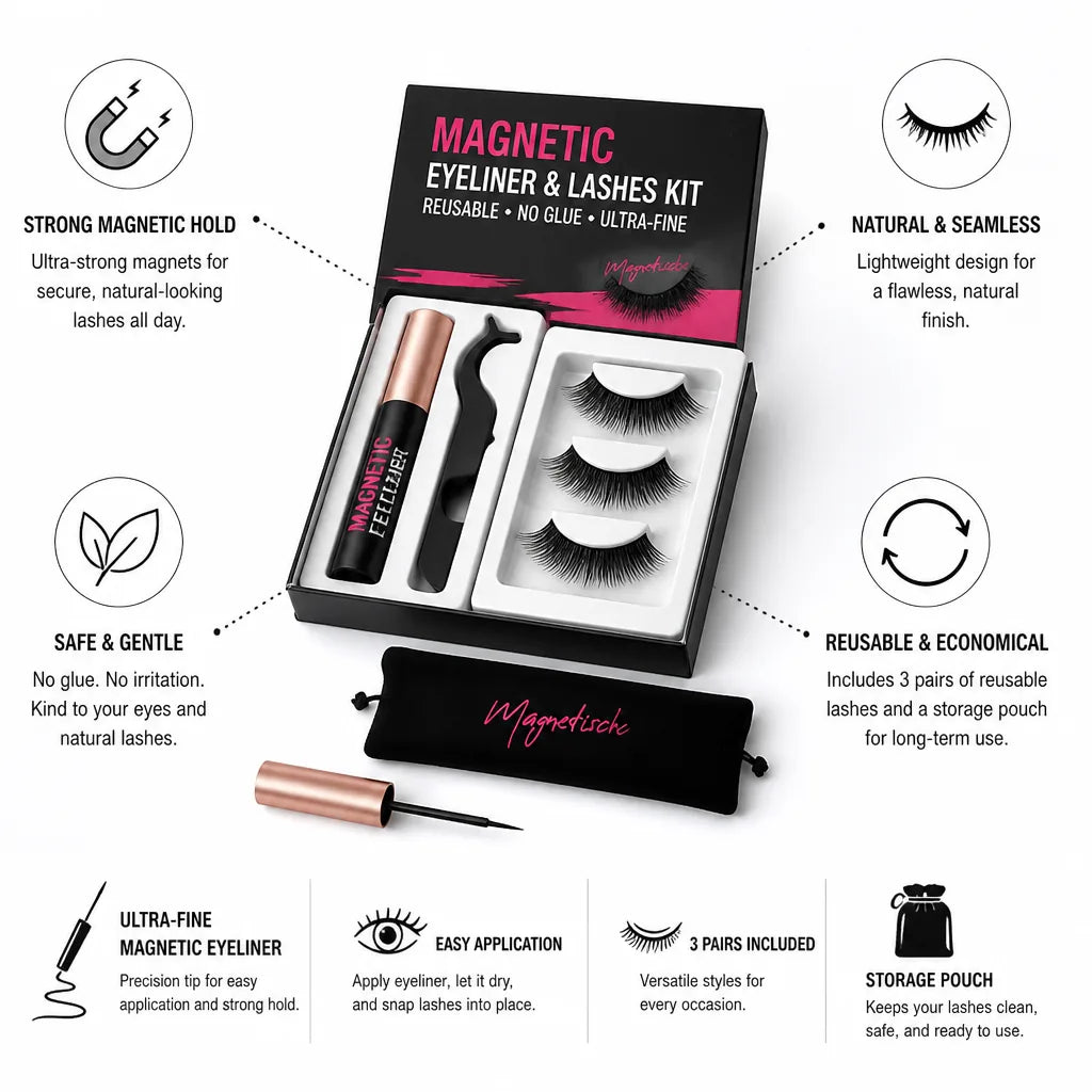 Magnetic Lashes Kit Reusable No Glue Ultra-Fine Eyeliner