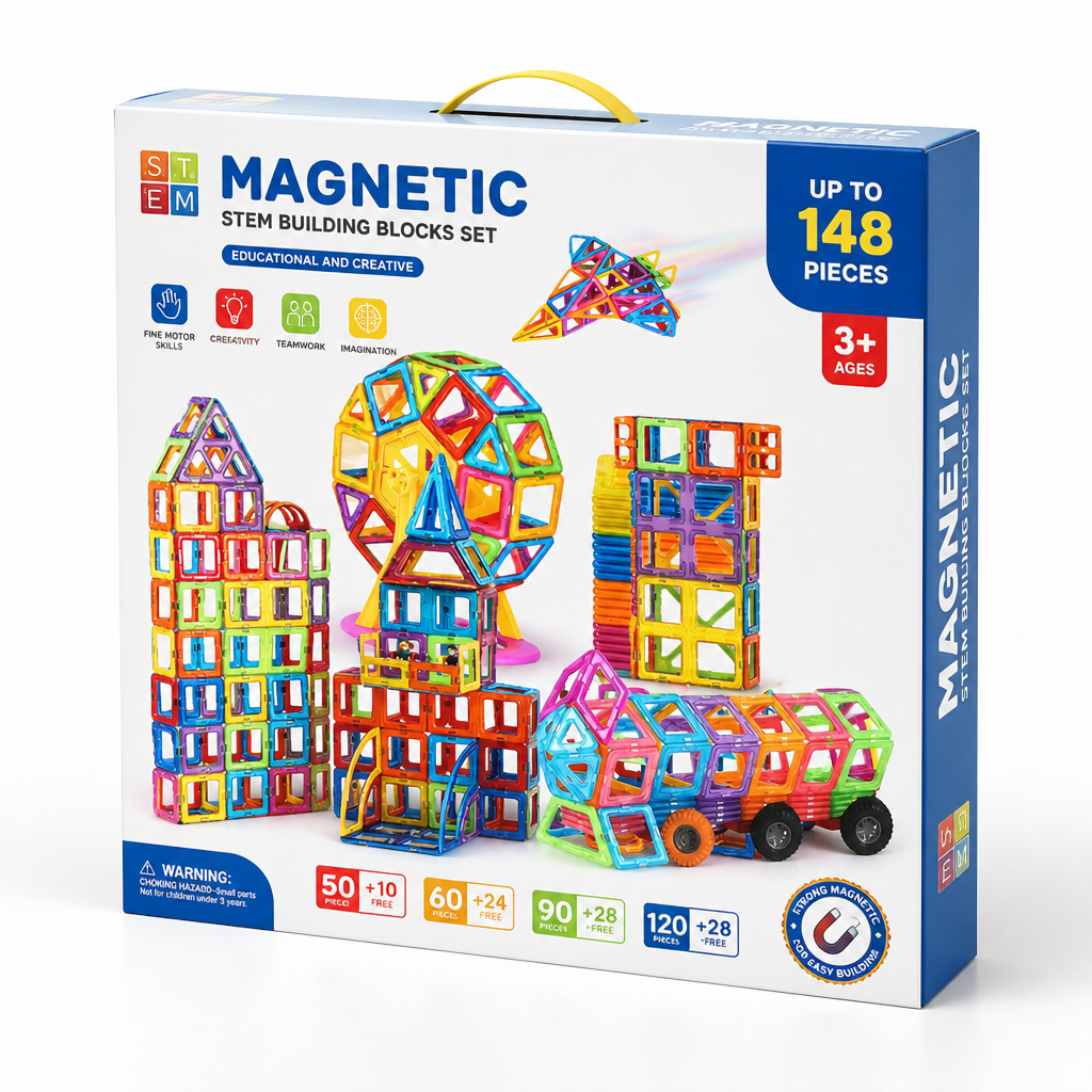 Magnetic STEM Building Blocks Set (Up to 148 Pieces)