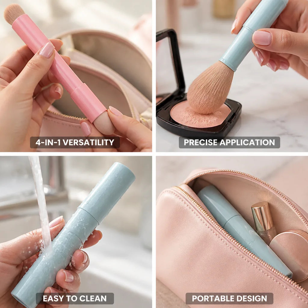 Makeup Brush 4-in-1 Retractable Aluminum Handle