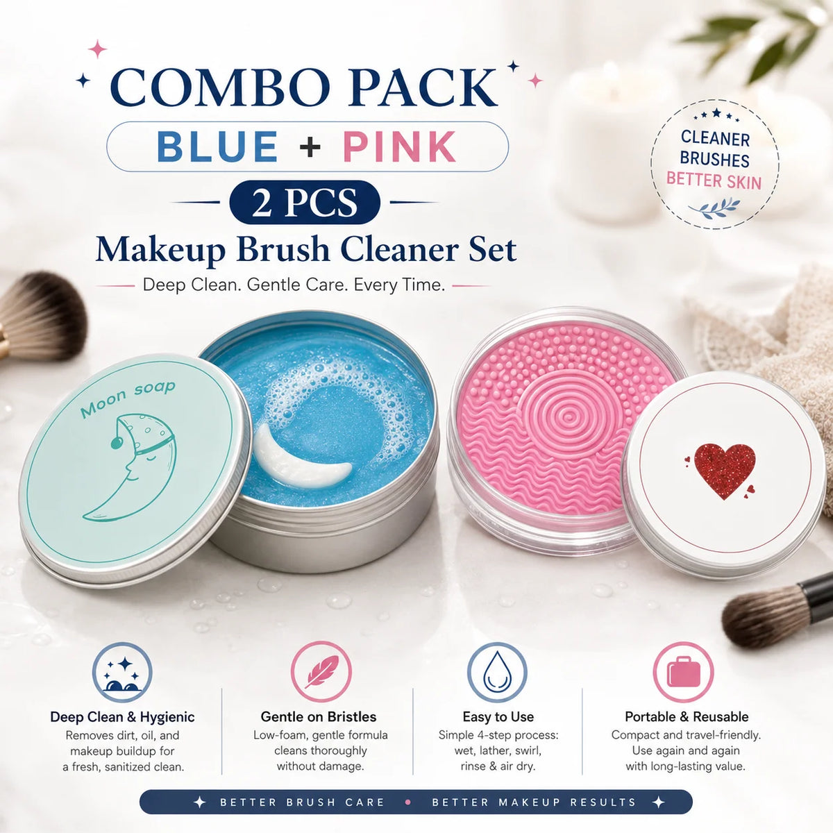 Makeup Brush Cleaner Solid Soap With Integrated Scrub Pad