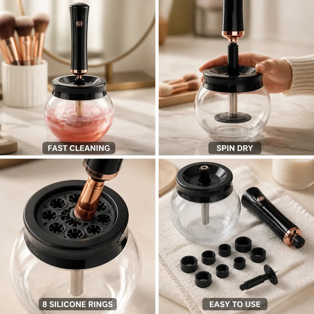 Makeup Brush Cleaner Spin & Dry 8 Silicone Rings