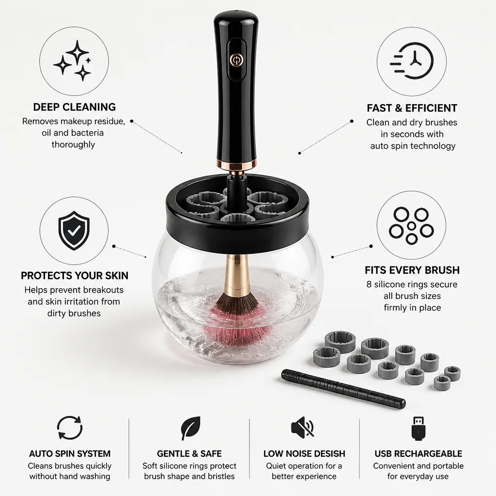 Makeup Brush Cleaner Spin & Dry 8 Silicone Rings