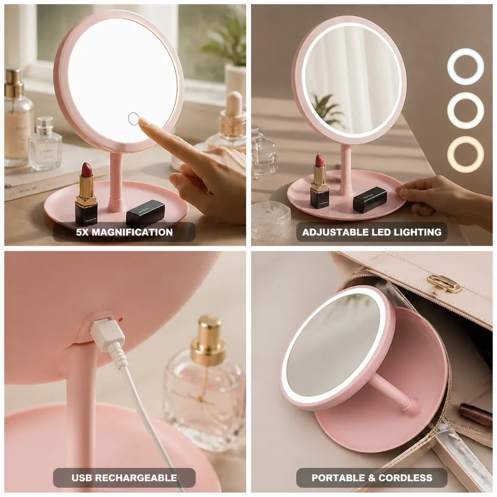 Makeup Mirror 5x Magnification Adjustable LED & USB Rechargeable