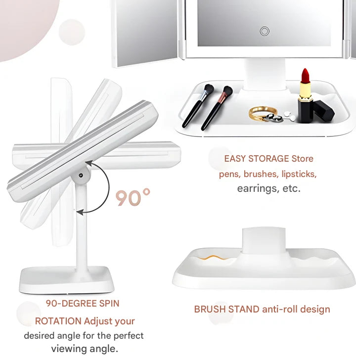 Makeup Mirror Triple Panel LED Rechargeable