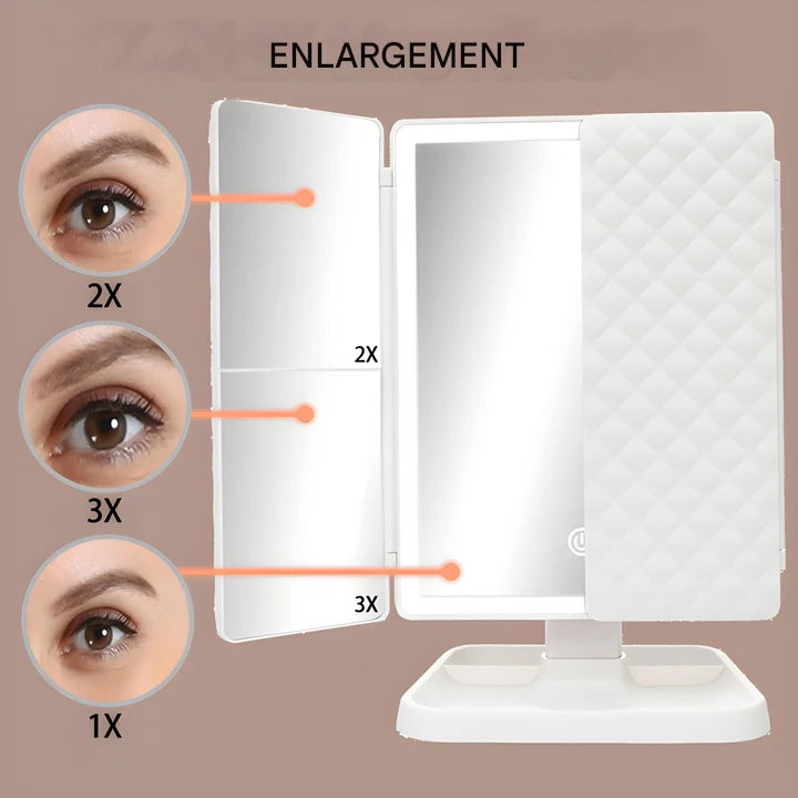 Makeup Mirror Triple Panel LED Rechargeable