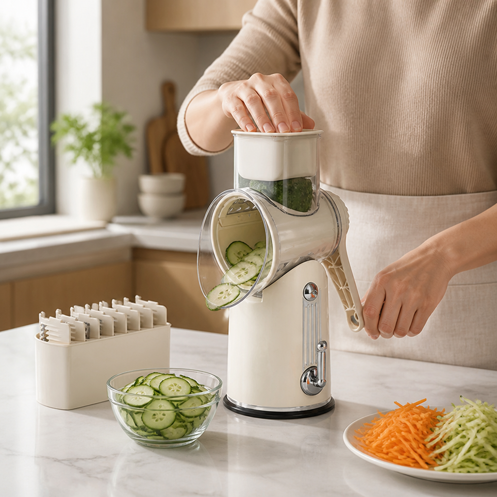Manual 5-in-1 Stainless Steel Drum Grater (Non-Slip Base)