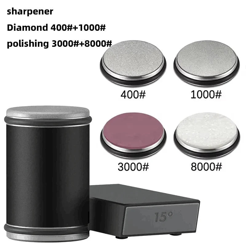 Manual Knife Sharpener Dual-Angle Diamond Roller Magnetic Holder