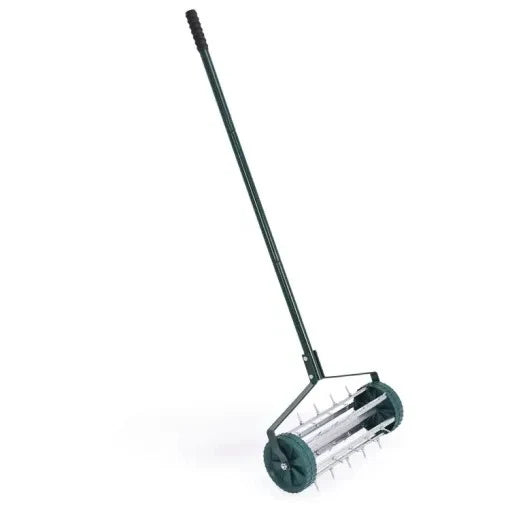 Manual Lawn Aerator Upright Handle Rolling Spikes 18 Inch