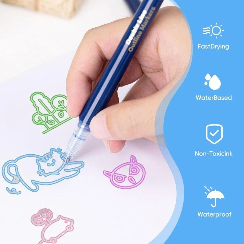 Marker Pen Set Dual-Line Metallic Outline Water-Based Ink