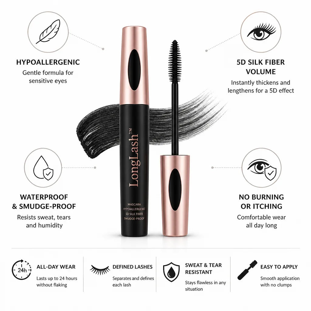 Mascara Hypoallergenic 5D Silk Fiber Smudge-Proof