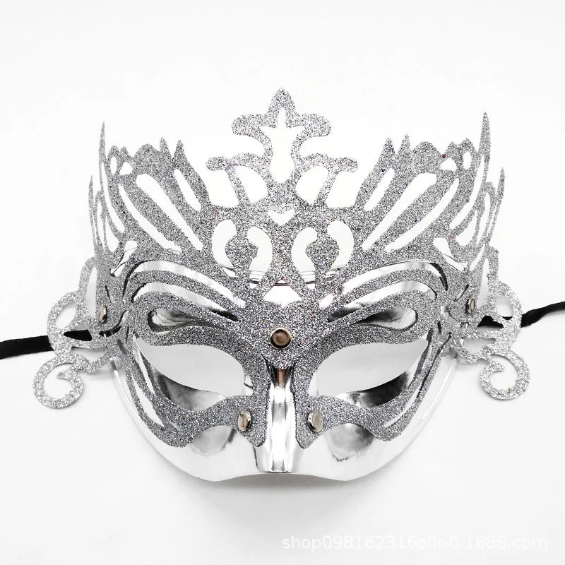 Masquerade Mask Lace-Like Design Sparkling Details Adjustable Band