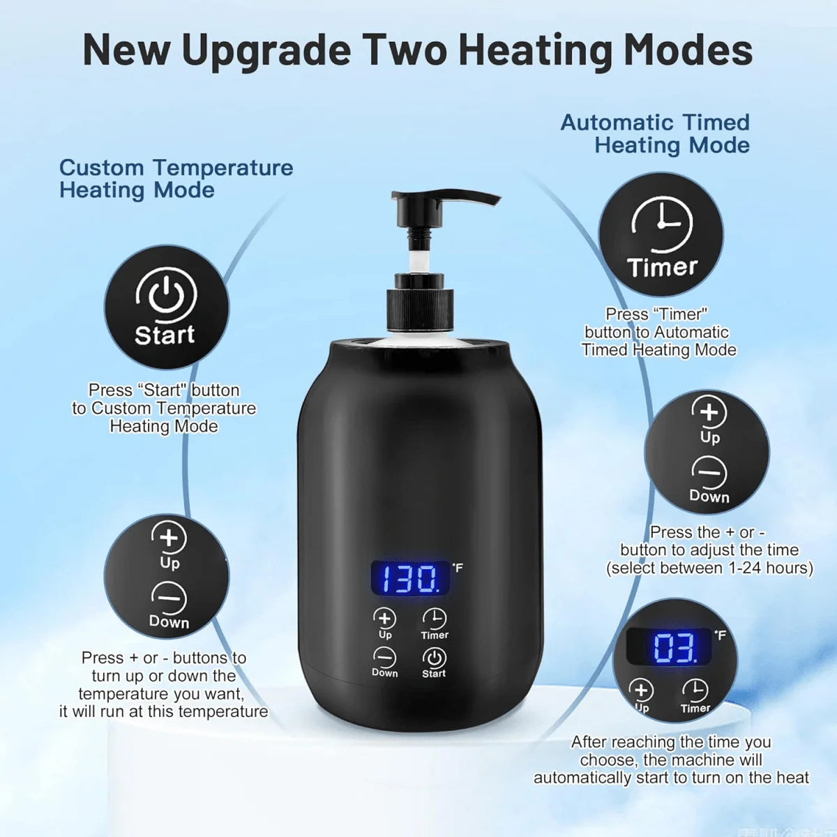 Massage Oil Warmer Electric 360° Heating Adjustable Temperature Control