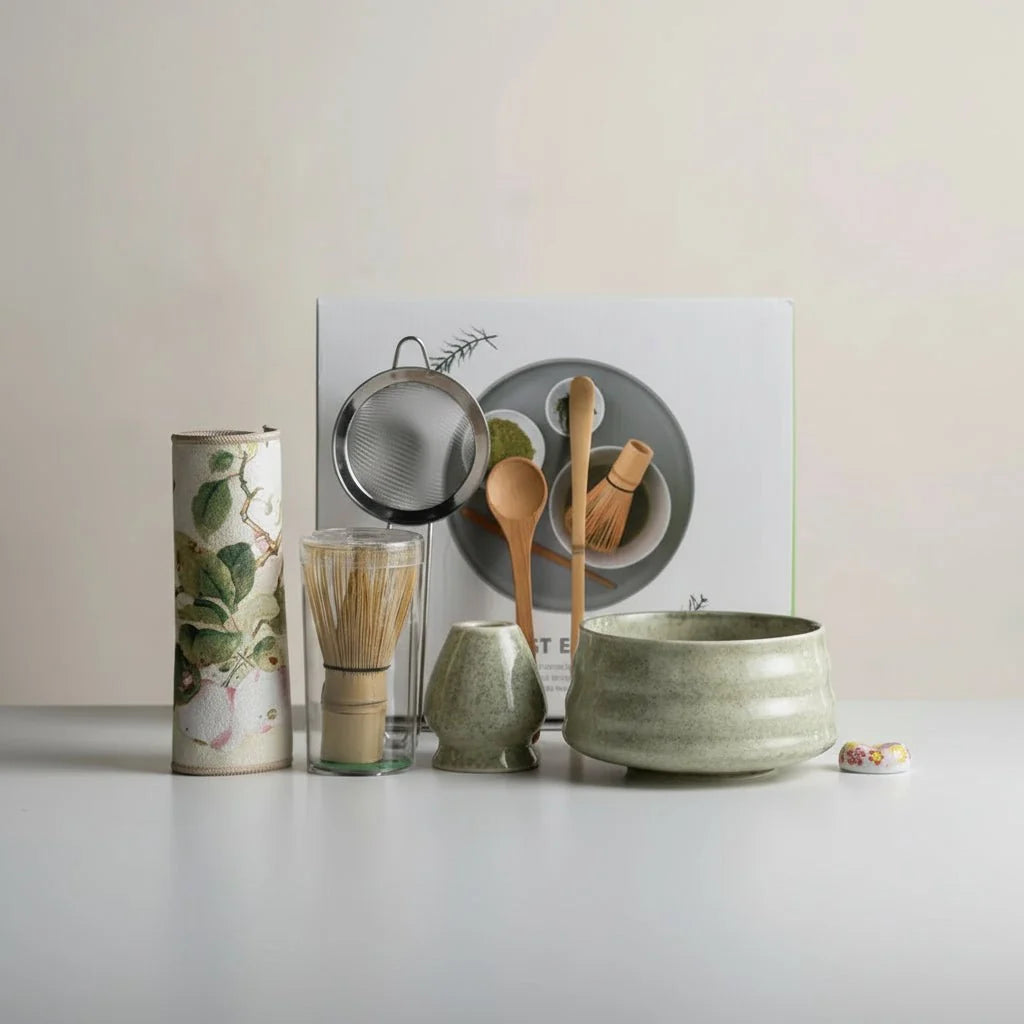 Matcha Tea Set 8-Piece Ceramic Bowl Bamboo Whisk