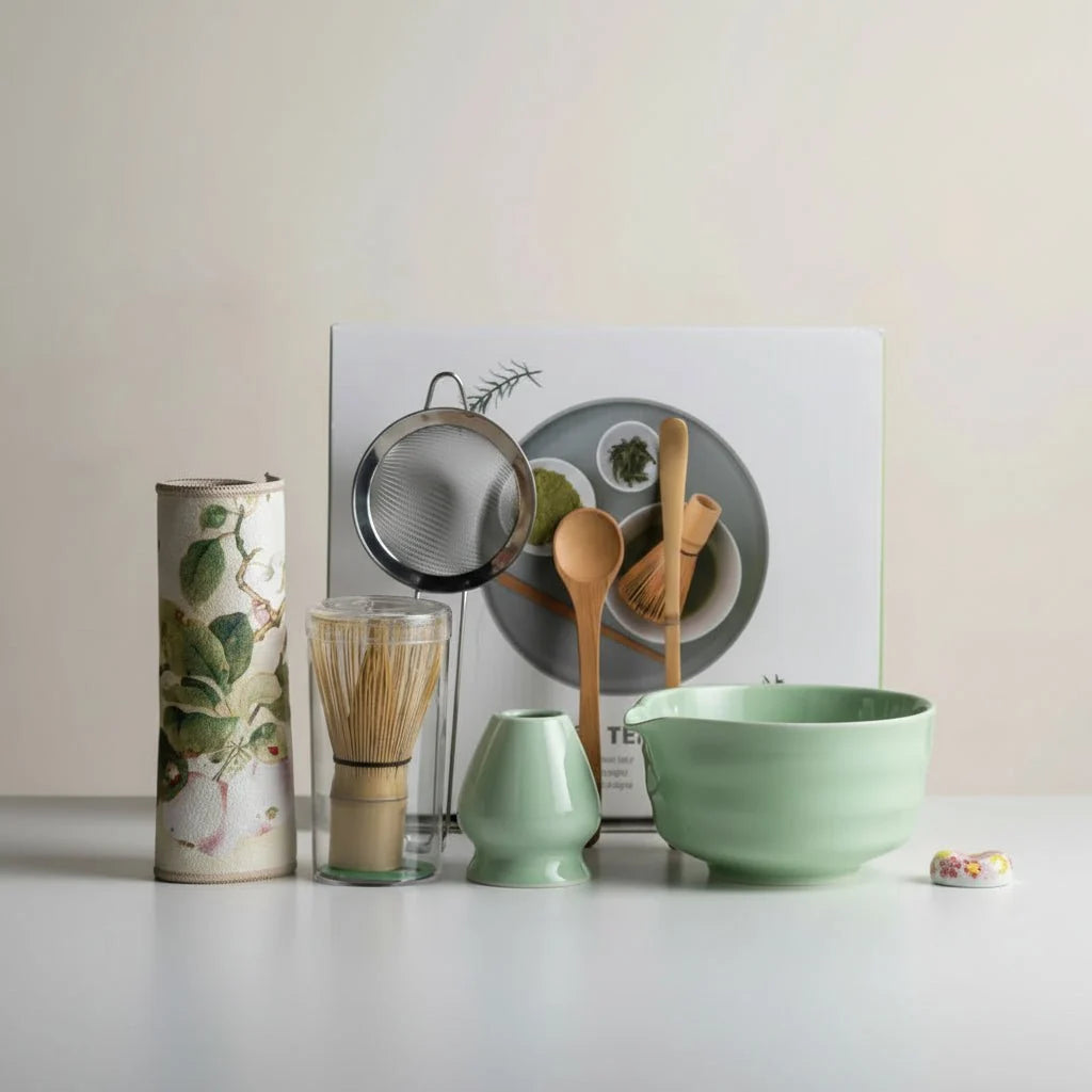 Matcha Tea Set 8-Piece Ceramic Bowl Bamboo Whisk
