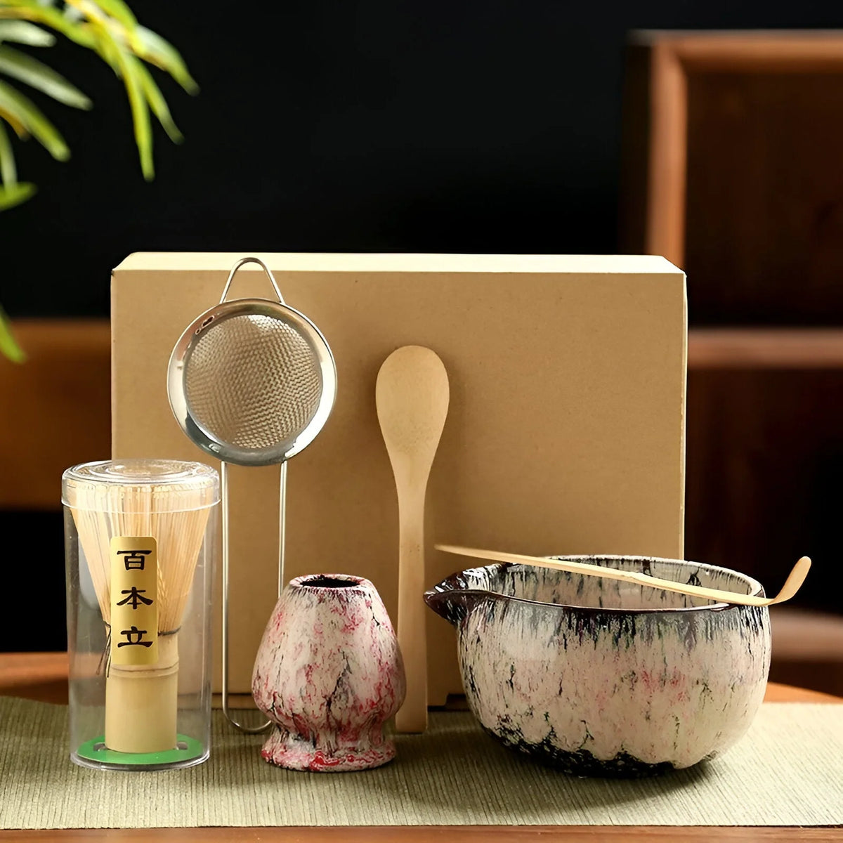 Matcha Tea Set Bamboo & Ceramic 6-Piece Set
