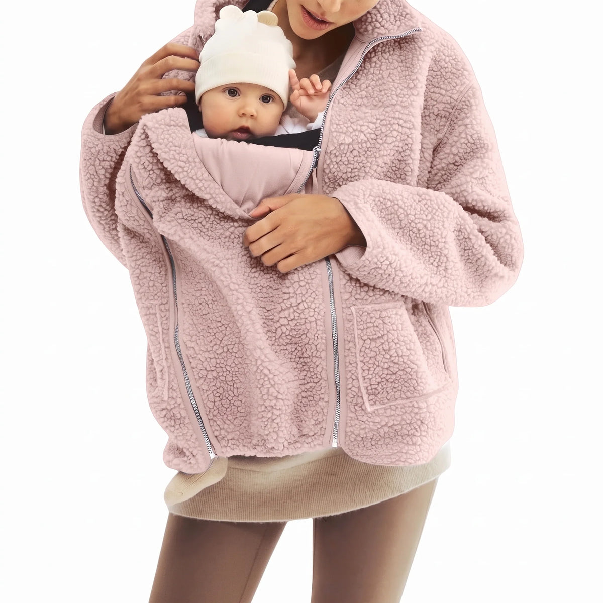 Maternity Babywearing Jacket Teddy Fleece Expandable Front Section