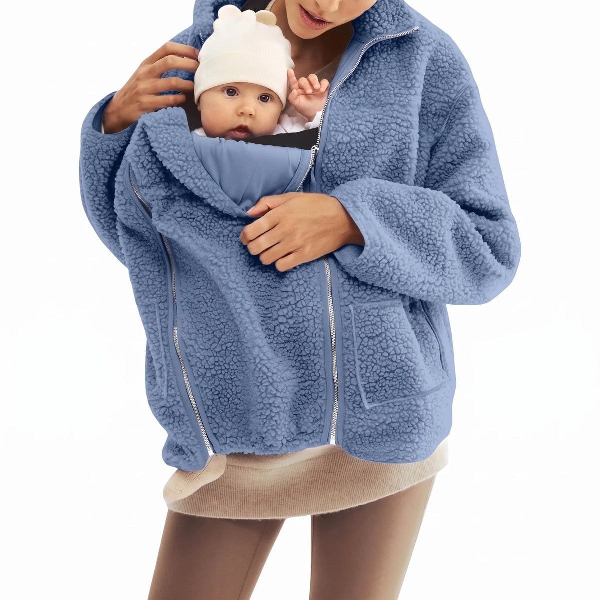 Maternity Babywearing Jacket Teddy Fleece Expandable Front Section