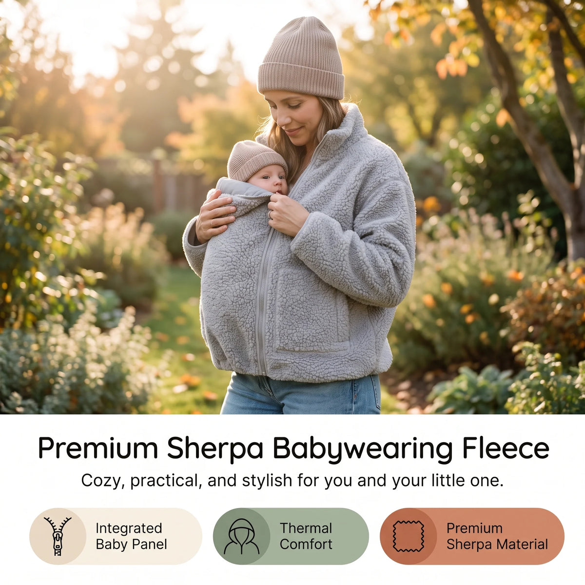 Maternity Babywearing Jacket Teddy Fleece Expandable Front Section