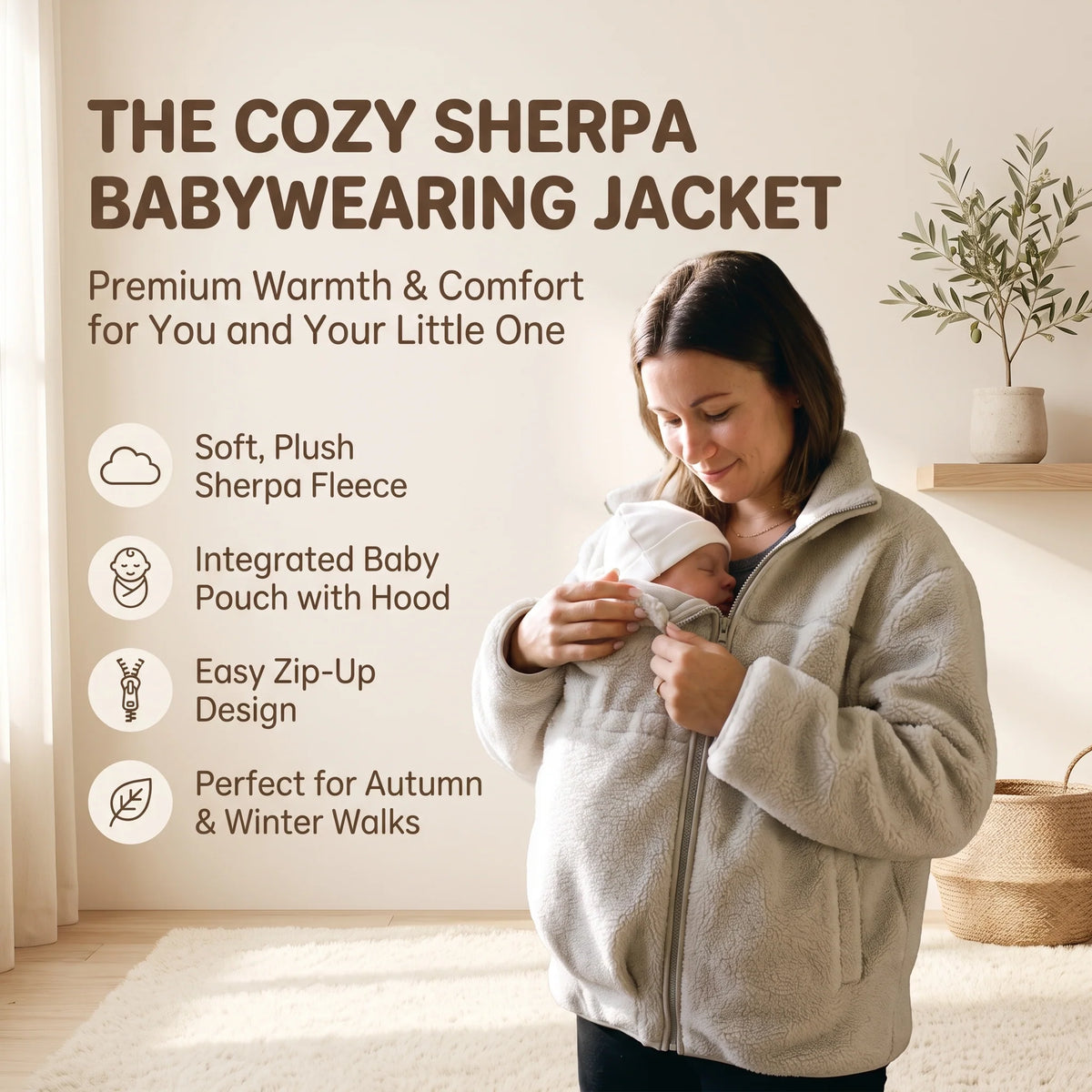 Maternity Babywearing Jacket Teddy Fleece Expandable Front Section