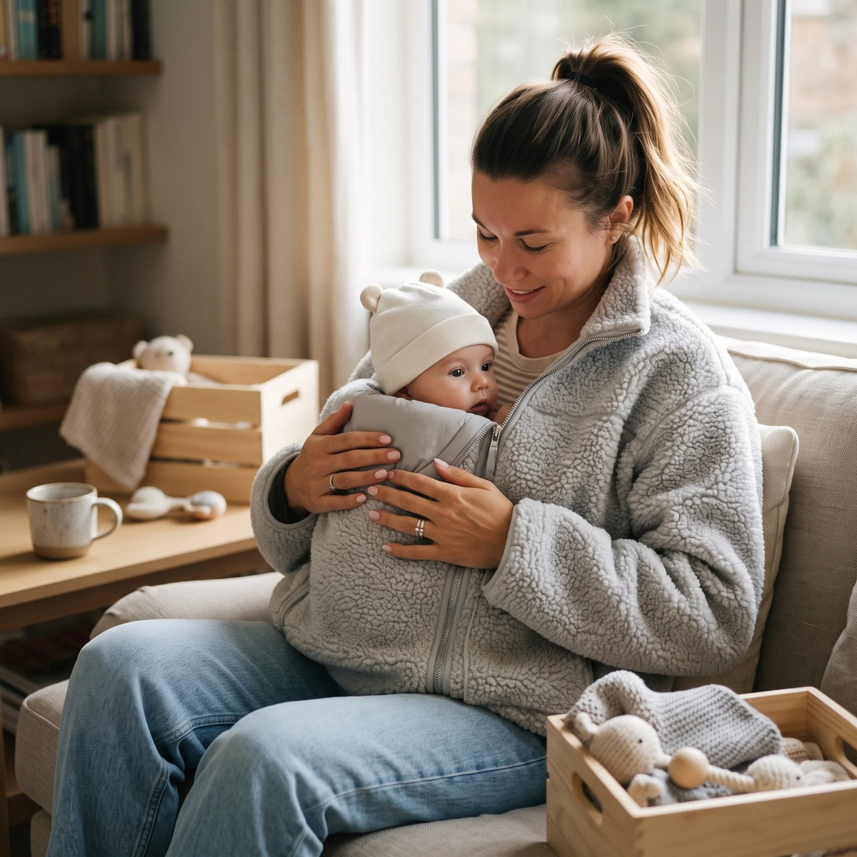 Maternity Babywearing Jacket Teddy Fleece Expandable Front Section