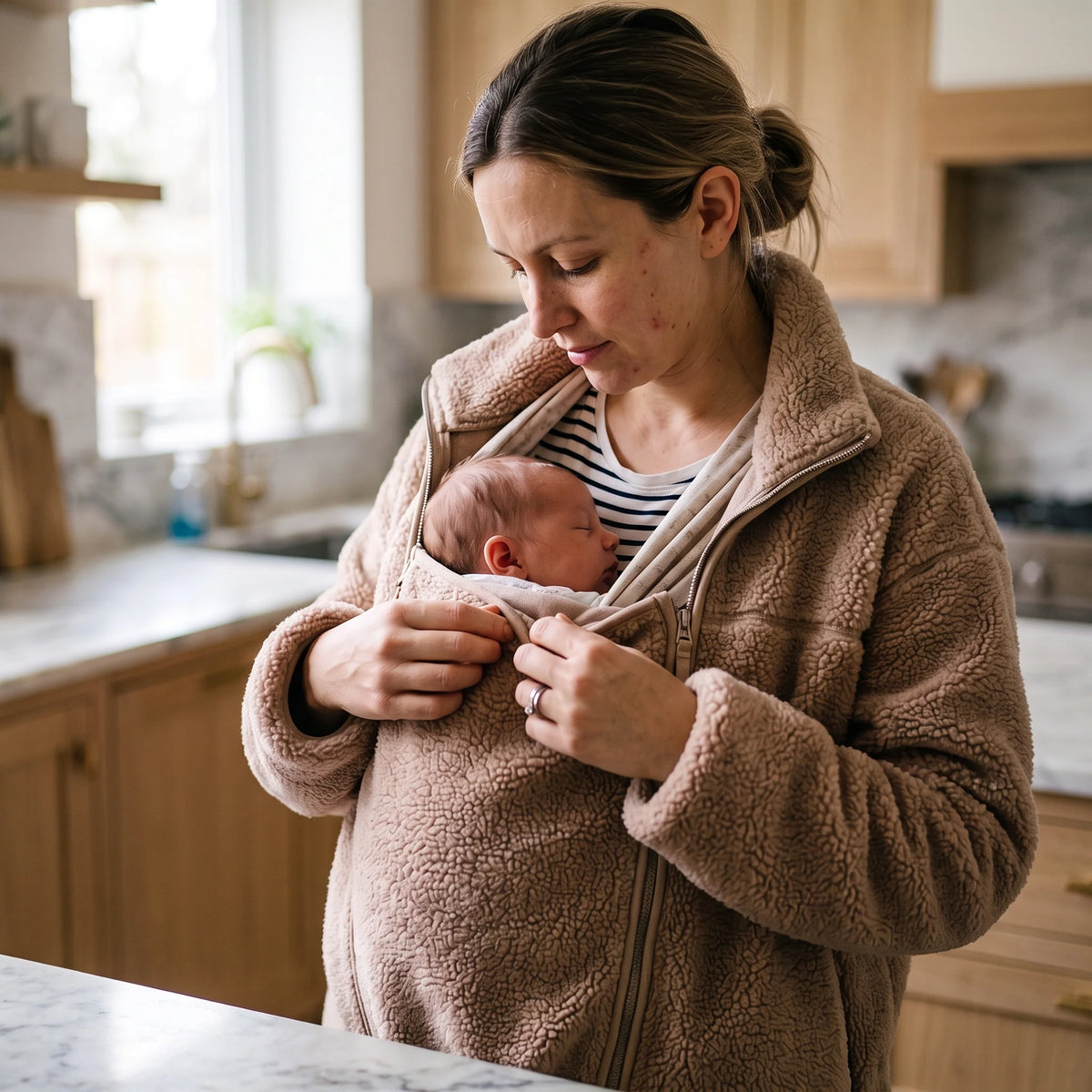 Maternity Babywearing Jacket Teddy Fleece Expandable Front Section
