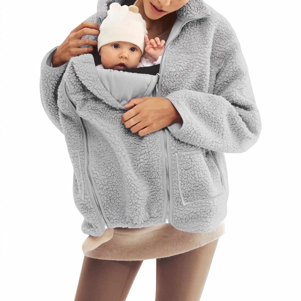 Maternity Babywearing Jacket Teddy Fleece Expandable Front Section