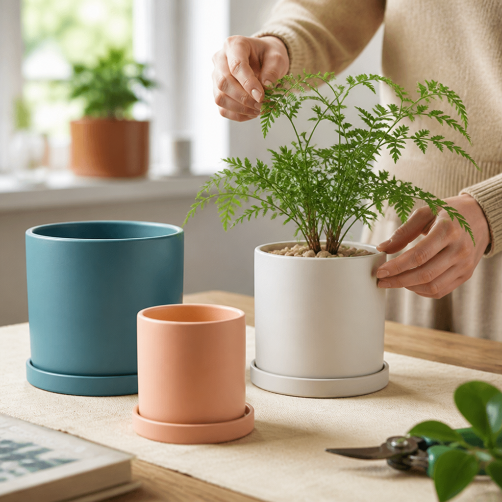 Matte Glazed Ceramic Indoor Plant Pot (Drainage Hole & Saucer)