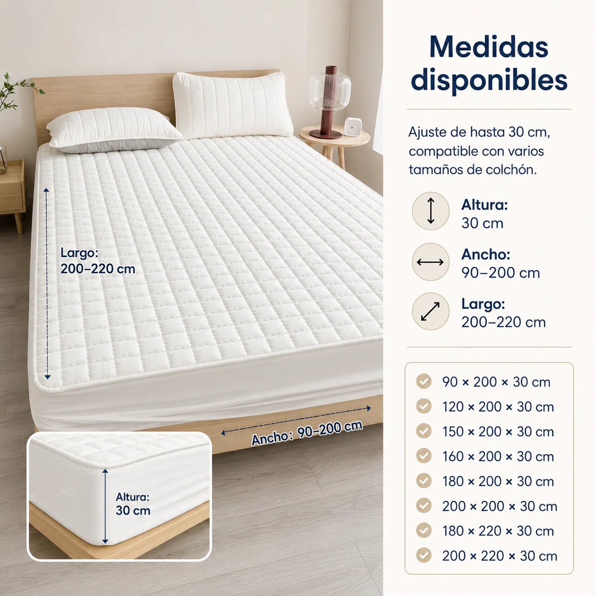Mattress Protector Quilted Breathable Water-Repellent Non-Slip Fit