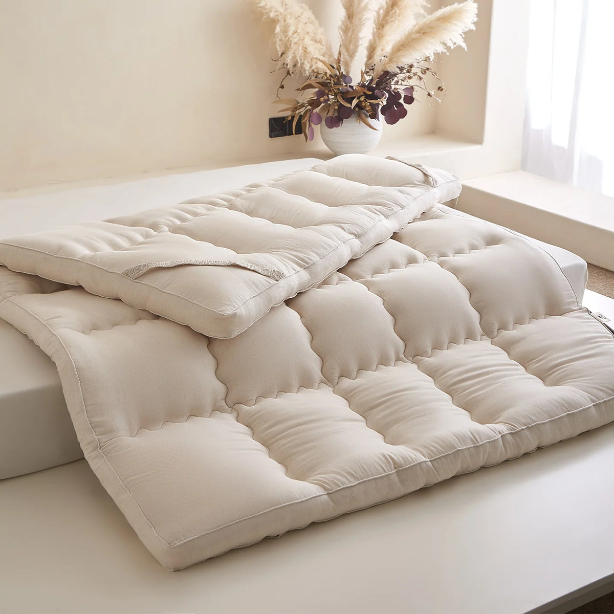Mattress Topper Cotton-Linen Tufted Comfort