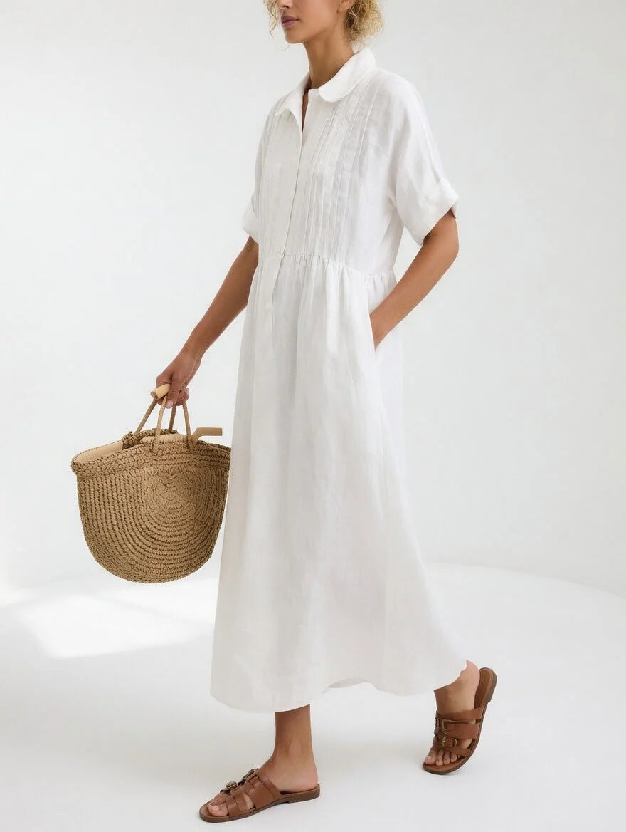 Maxi Shirt Dress 100% Cotton Button Front Relaxed Fit