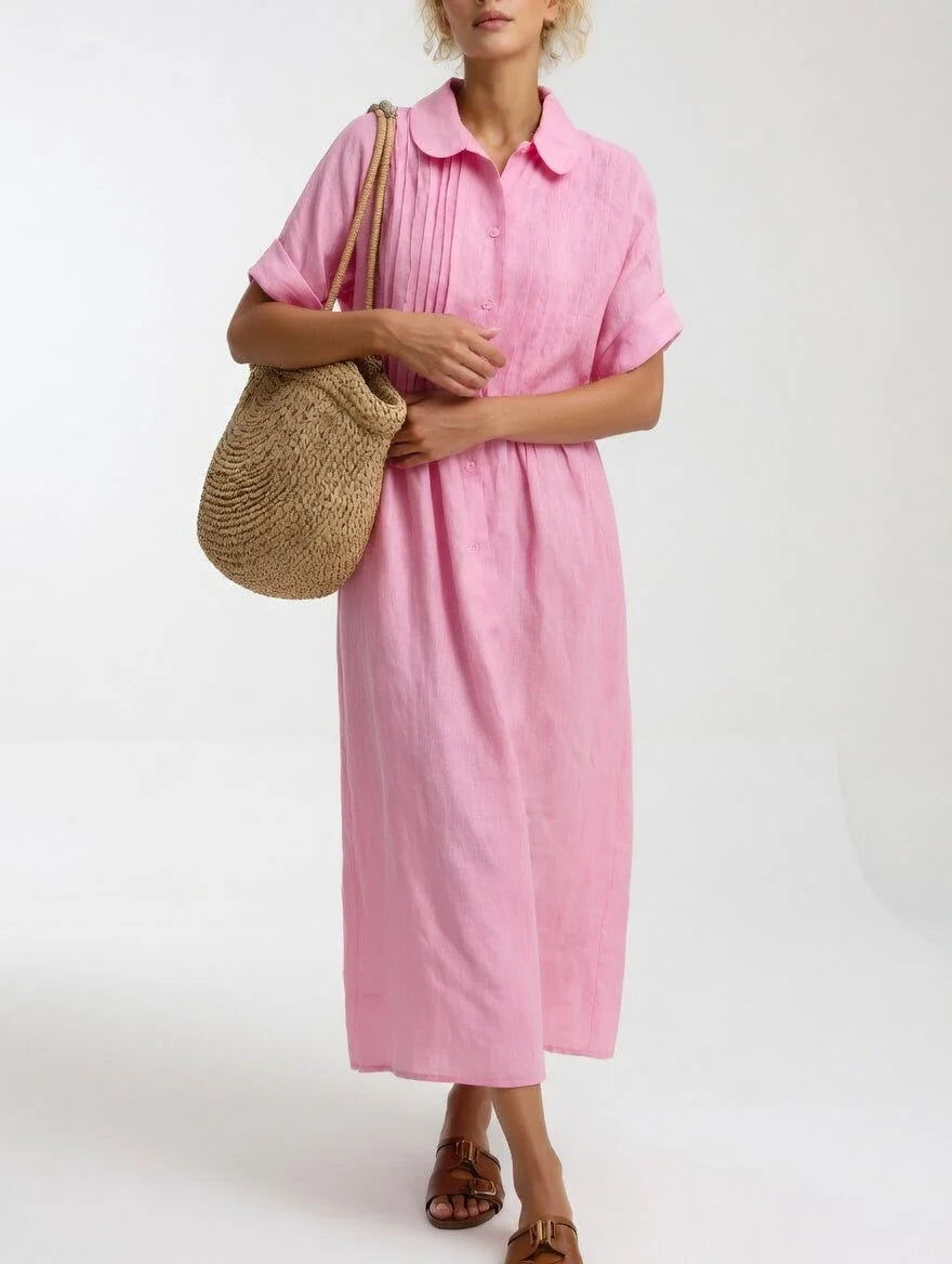 Maxi Shirt Dress 100% Cotton Button Front Relaxed Fit