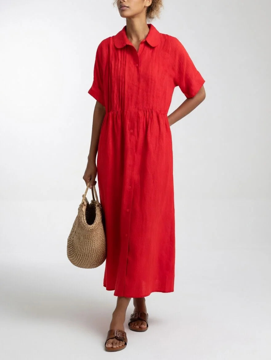 Maxi Shirt Dress 100% Cotton Button Front Relaxed Fit