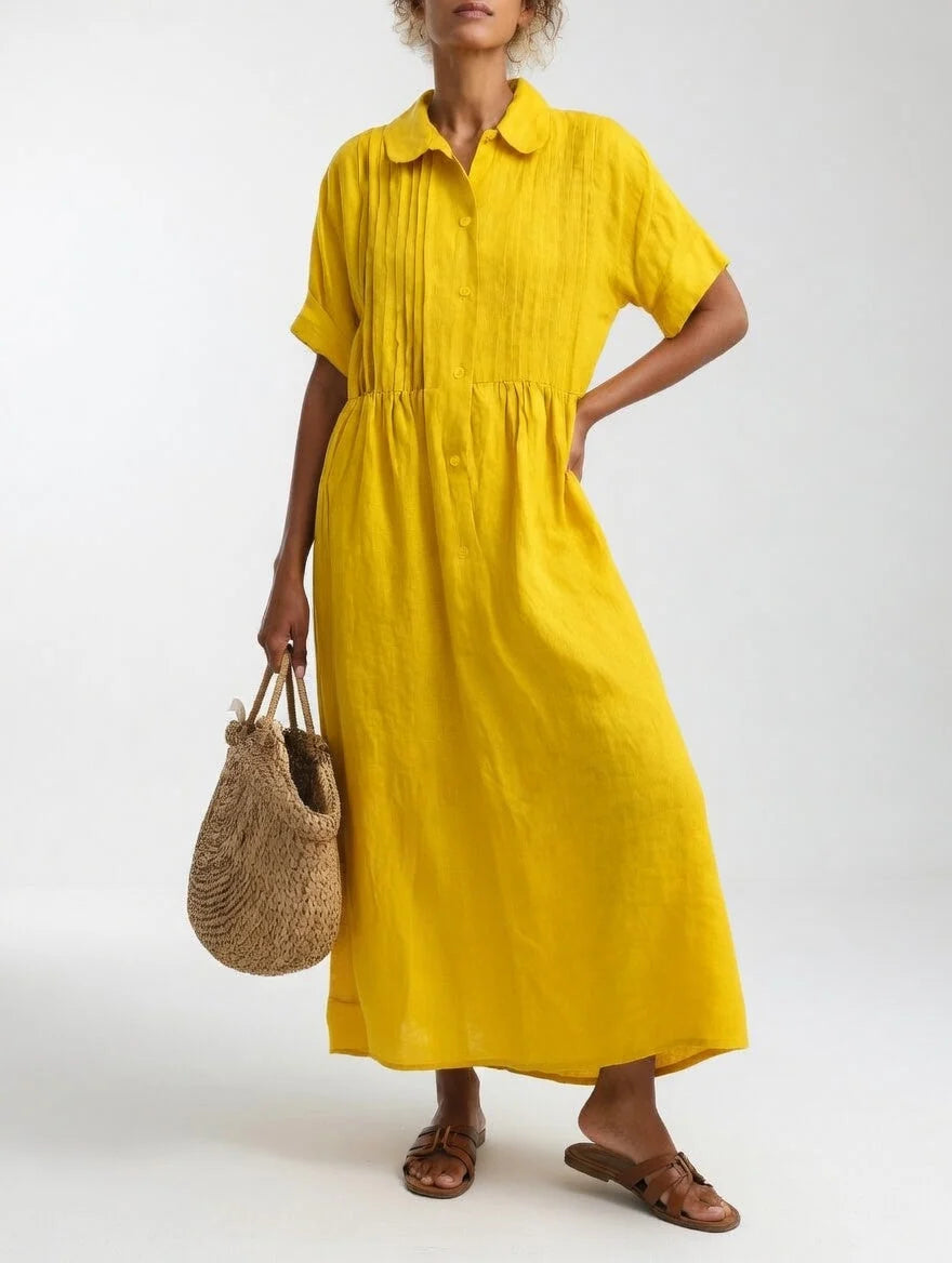 Maxi Shirt Dress 100% Cotton Button Front Relaxed Fit