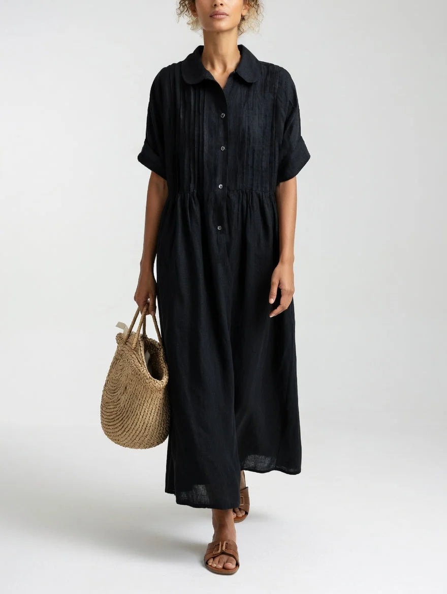 Maxi Shirt Dress 100% Cotton Button Front Relaxed Fit