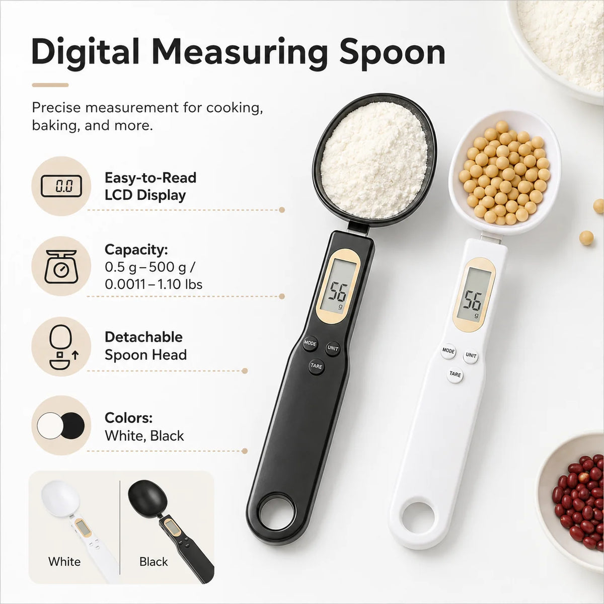 Measuring Spoon Digital Scale Tare Function Detachable Head