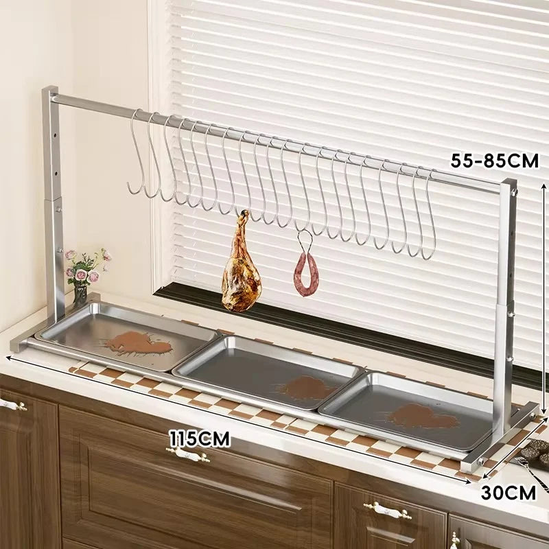 Meat Drying Rack Stainless Steel Adjustable Height Removable Drip Tray