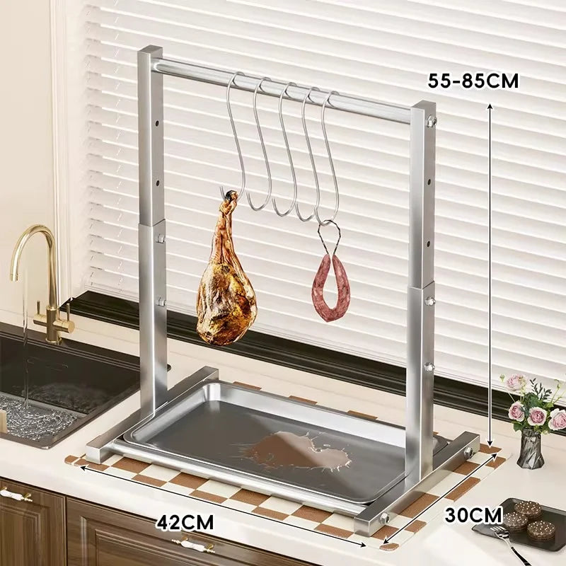 Meat Drying Rack Stainless Steel Adjustable Height Removable Drip Tray