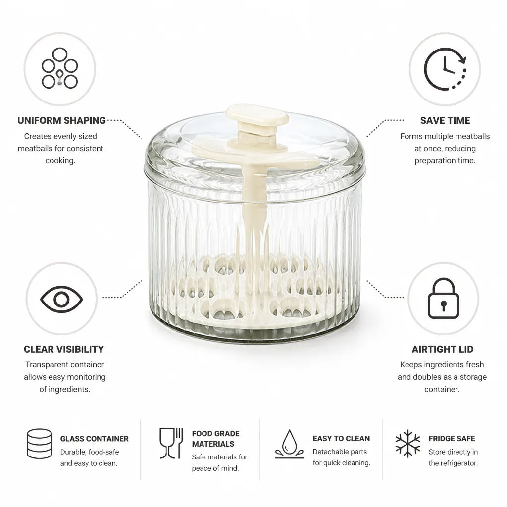 Meatball Press Uniform 3-4 cm Glass Container & Airtight Lid