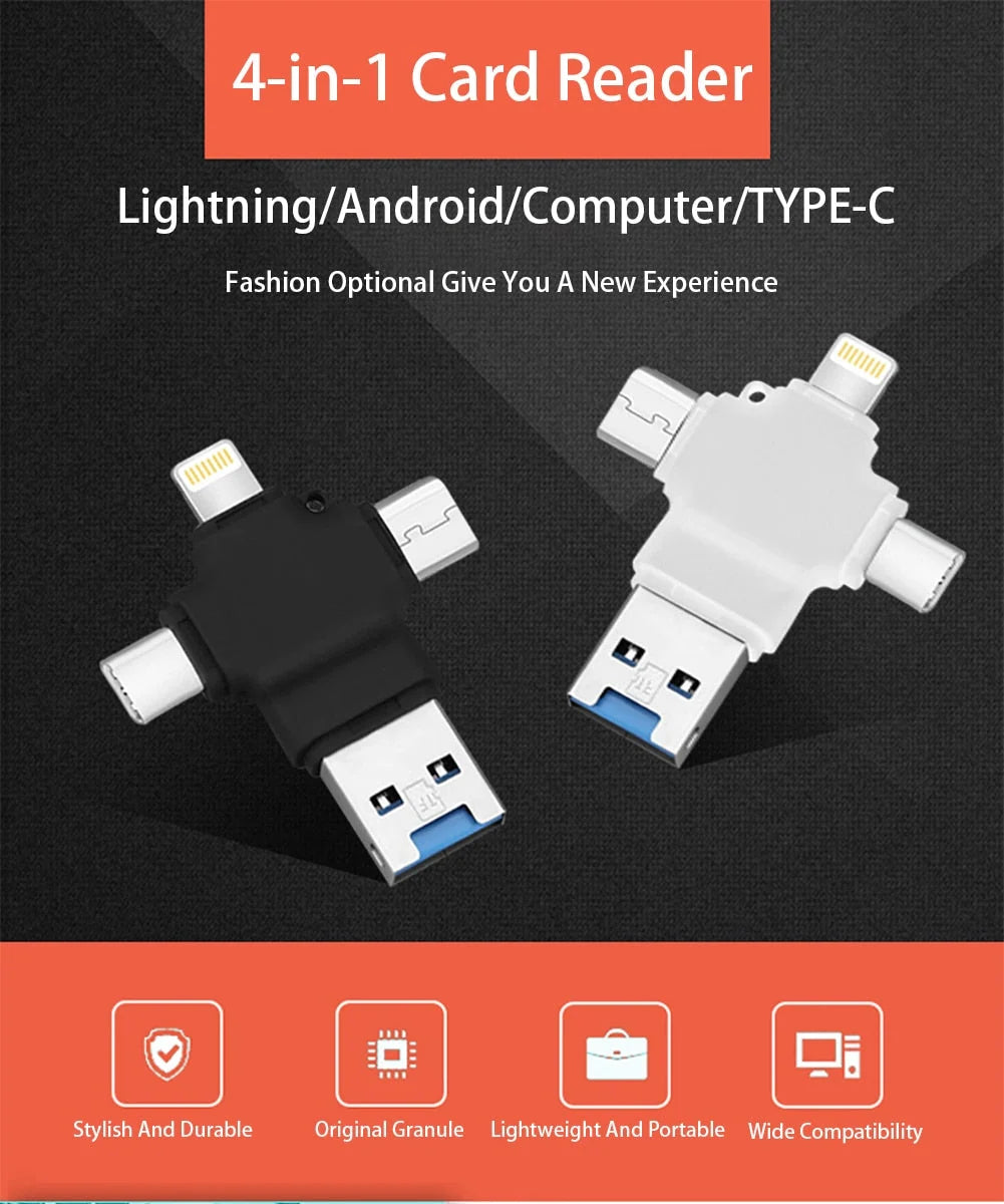 Memory Card Reader 4-In-1 Multi-Device Compatible