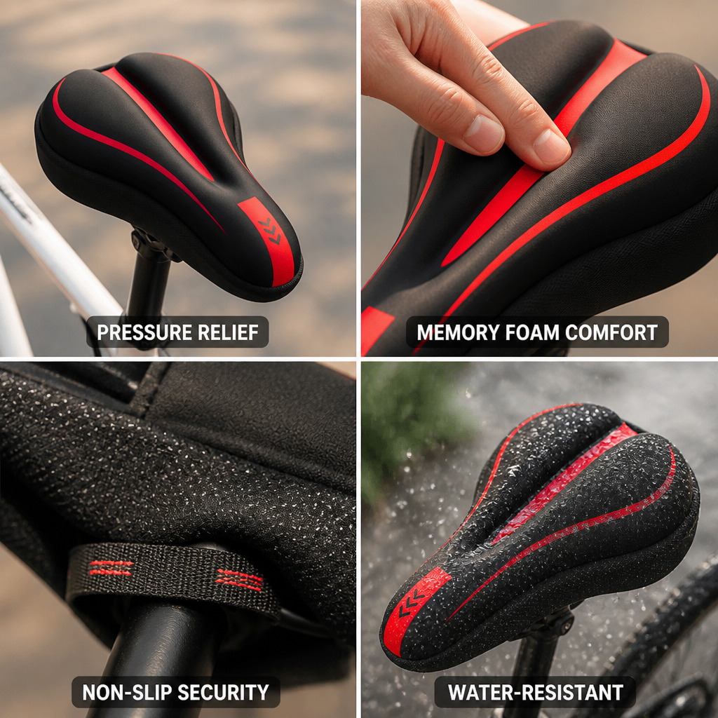 Memory Foam & Silicone Gel Non-Slip Saddle Cover