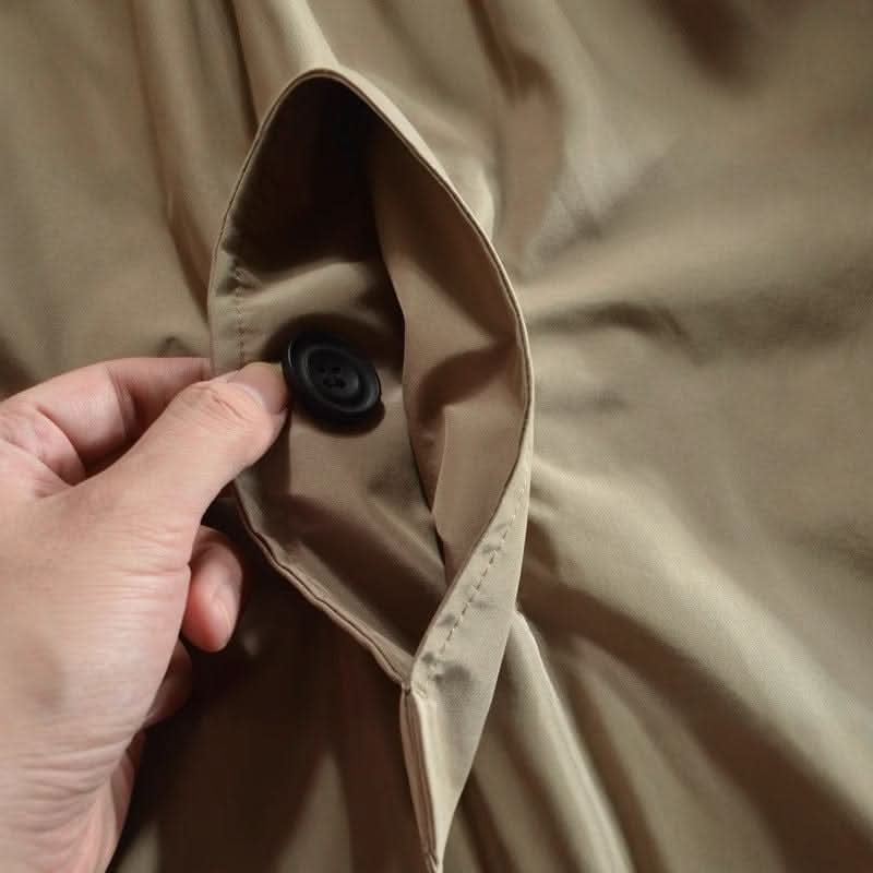 Men’s Coat Mid-Length Button Front Turn-Down Collar & Side Pockets