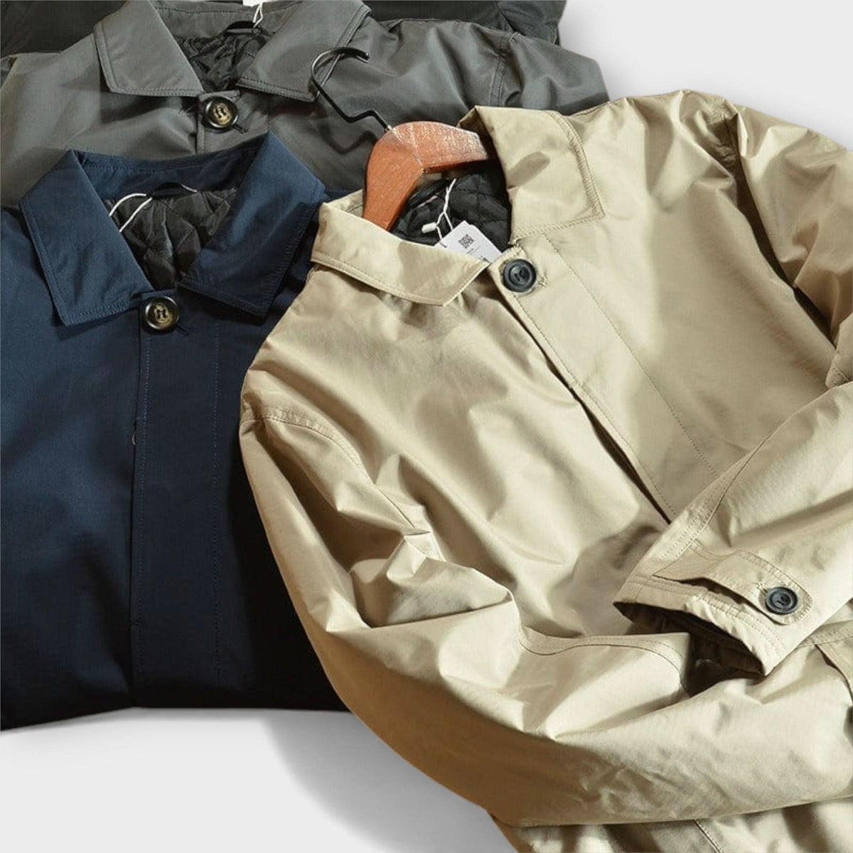 Men’s Coat Mid-Length Button Front Turn-Down Collar & Side Pockets