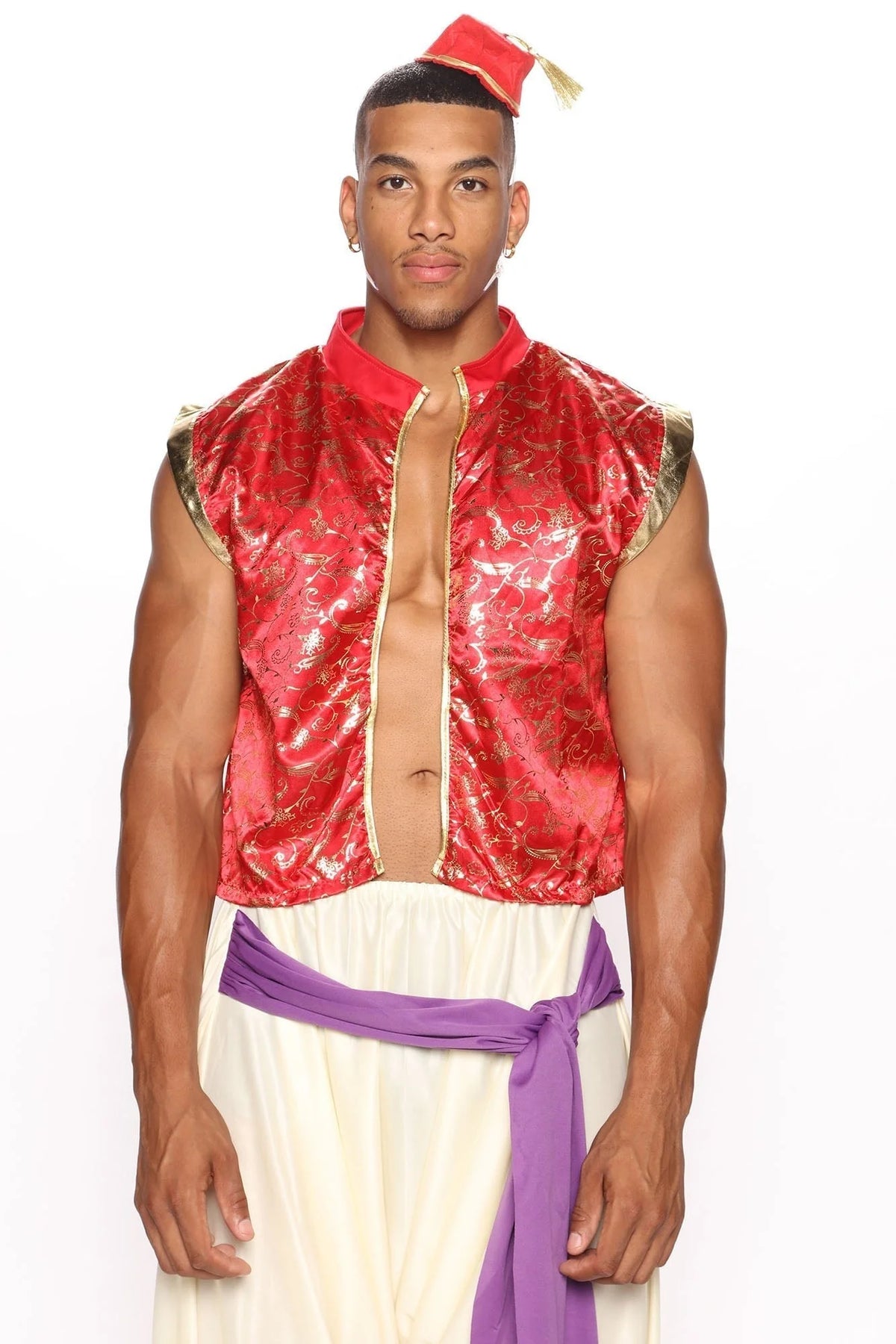 Men's Costume Set 3-Piece Vibrant Red Decorative Trim
