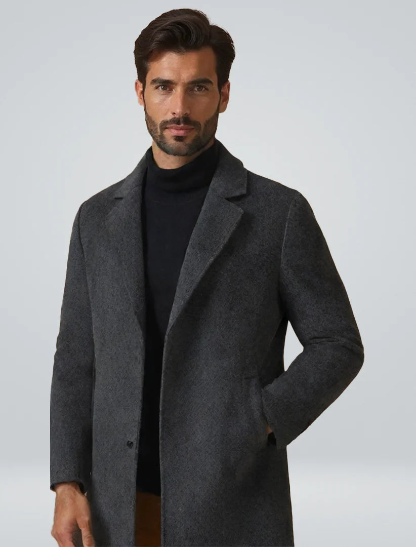 Men’s Long Coat Wool Blend Windproof Deep Pockets