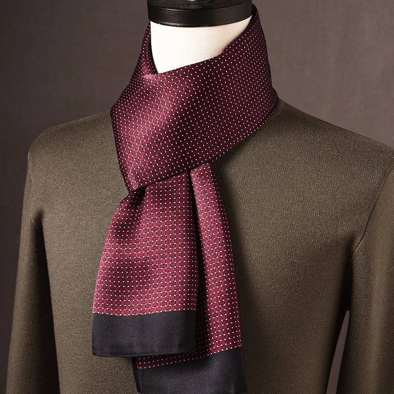 Men’s Scarf 100% Mulberry Silk Double-Layer Polka Dot Pattern