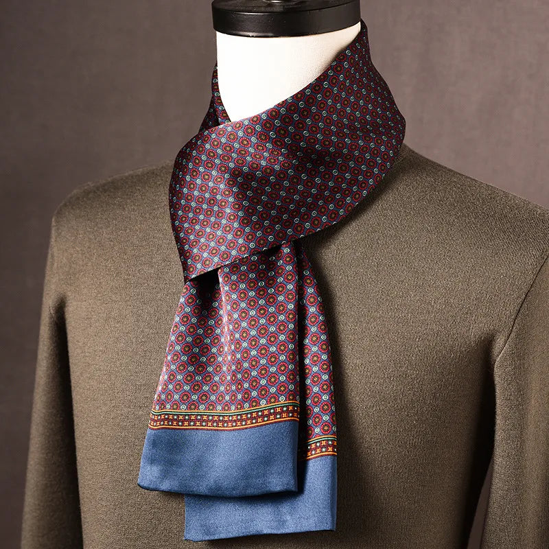 Men’s Scarf 100% Mulberry Silk Double-Layered Polka Dot Pattern