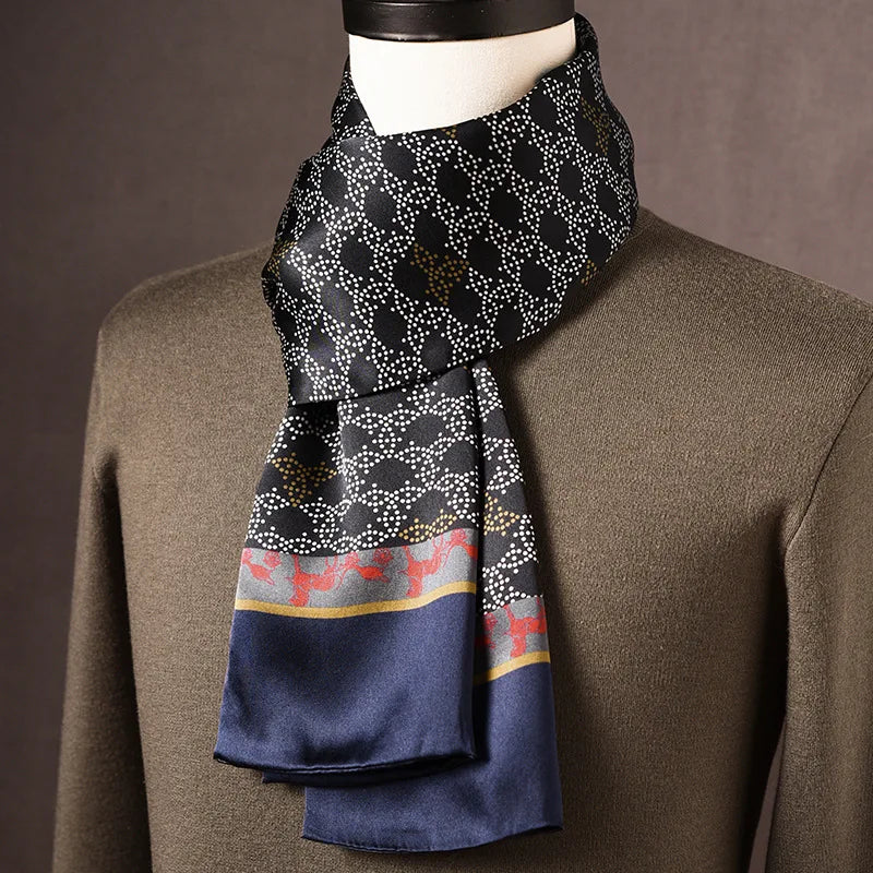 Men’s Scarf 100% Mulberry Silk Double-Layered Polka Dot Pattern