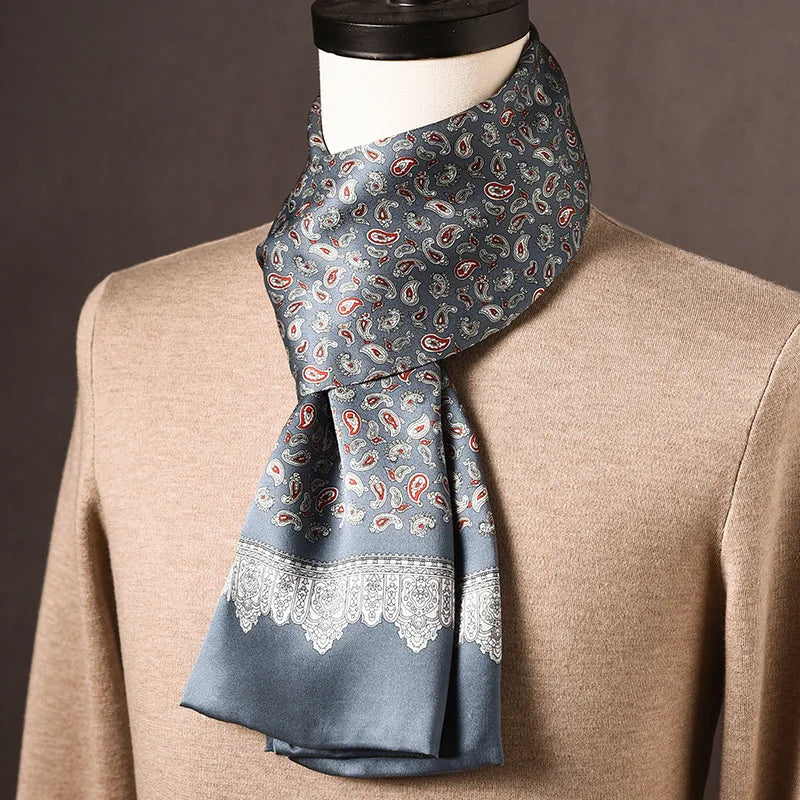 Men’s Scarf 100% Mulberry Silk Double-Layered Polka Dot Pattern