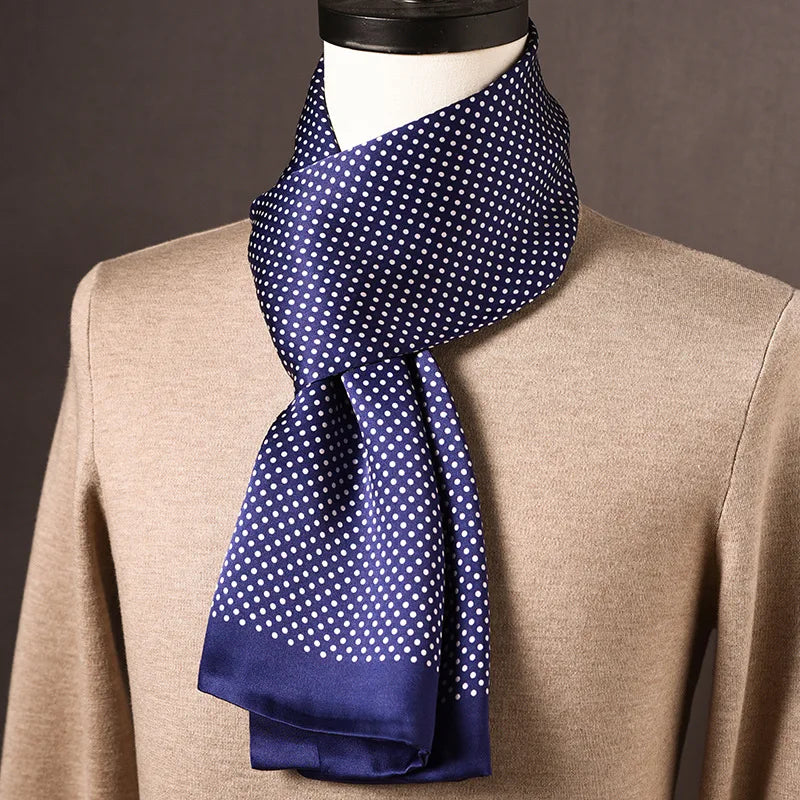 Men’s Scarf 100% Mulberry Silk Double-Layered Polka Dot Pattern